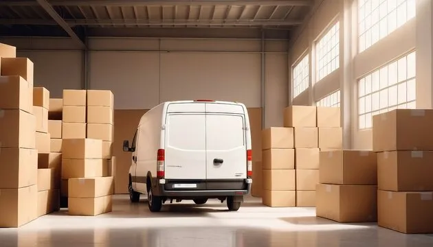 Two people moving boxes