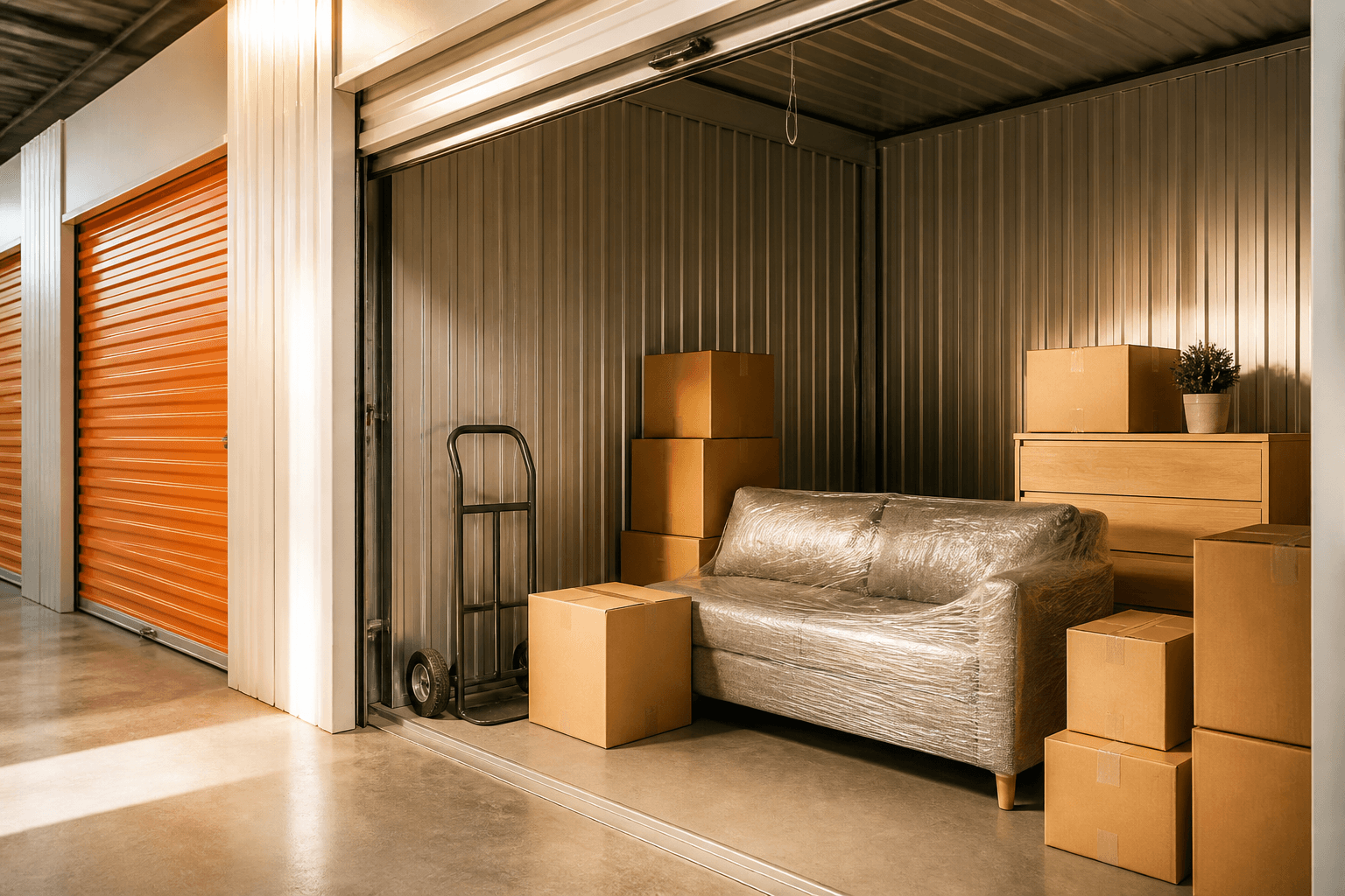 An organized storage unit ready for professional movers